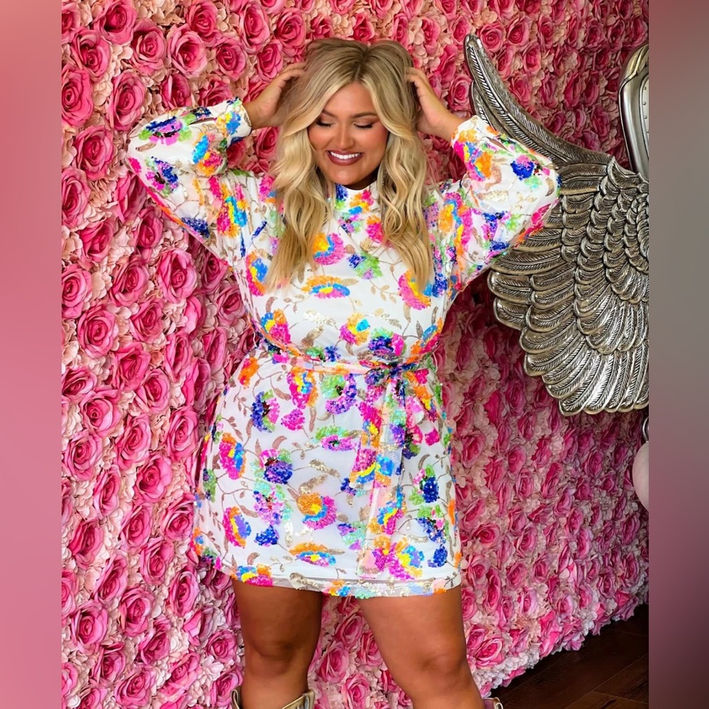 Southern Fried Chics White Sequin Multicolor Dress
